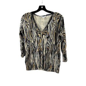 Gabriella Rossi Women's Animal Print Button Lace V Neck Knit Shirt Top Size S